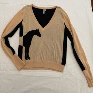 SI-IAE cashmere Tan and Black Horse Sweater